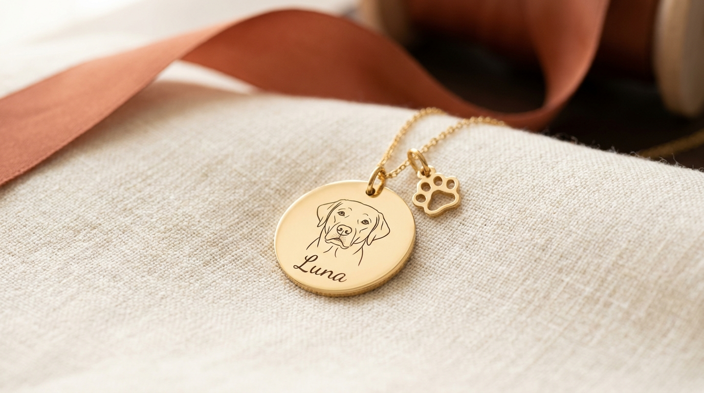 Sonist pet portrait pendant engraved with a labrador
